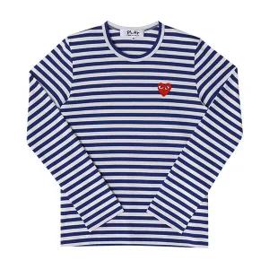 [꼼데가르송] 남성 PLAY 플레이 레드 하트 와펜 스트라이프 티 긴팔 티셔츠(P1T164 2)
