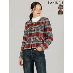 [하프클럽/바닐라비]여성 세미크롭 체크 트위드자켓