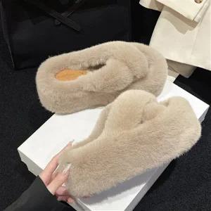 키높이 밍크 털 슬리퍼 7cm 밍크 통굽 슬리퍼 플랫폼 퍼