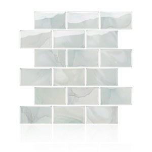 필 앤 스틱 서브웨이 타일 10매 주방 벽 백스플래시 화이트 블루 내열성 자가 접착 12 x12 욕실 거실 렌터용 방수 광택 패널 비닐