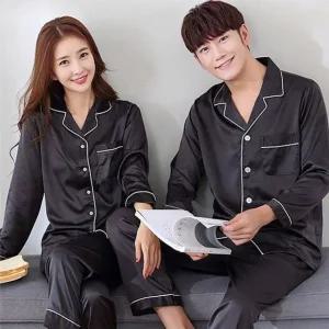 고품질 상하의 긴팔파자마 카라잠옷 실크파자마 커플파자 (WFK7C6D)