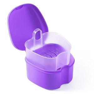 JMU 틀니 목욕 케이스, 틀니용 컵과 스트레이너 바구니 트레이, 마우스 가드 보관 보라색