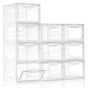 프리배트 10팩 옷장 정리함 및 보관함, 뚜껑이 있는 투명한 쌓을 수 플라스틱 옷 주방 욕실 사무실용 공예 용기