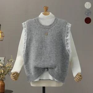 [모노시크] 코너브 울 리본 레이스 니트 조끼_MNKT249