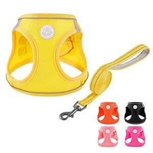하이한 소프트 메쉬 개 하네스 및 목줄 세트, 당기지 않는 강아지 소형견용 반영 단계, 쉬운 보행 탈출 방지 조끼 하네스(노란색, XS)