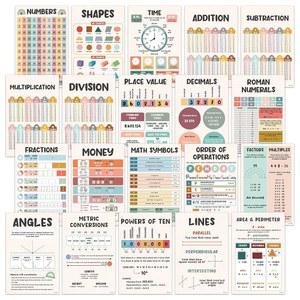 교실용으로 장식 가능한 보호 5학년 수학 포스터 20장, 매트 적층 교육용 수학 포스터 4학년 장식 - 교실, 게시판, 가정 학습실