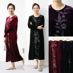엄마옷 마미소 줄기꽃 벨로아 원피스 벨벳 롱 홈드레스 국산 할머니 빅사이즈 40 70 마담 중년 여성 옷
