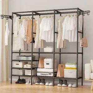 이동식 행거 선반형 다용도 스탠드 조립식 옷장 3단 모자걸이 정리함 정리대 수납장 박스 방수 이불 가방