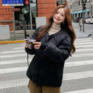 여성 노카라 누빔 숏패딩 루즈핏 빅사이즈 데일리 겨울 아우터 2컬러
