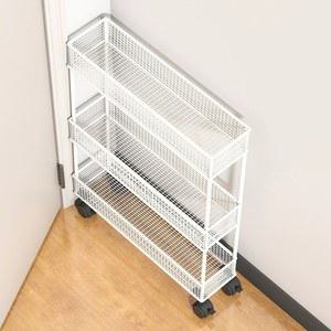 문뒤수납장 좁은 얇은 공간 틈새 선반 다용도 13 바닥형 3겹 정리 스탠딩 40x9cm 가방 틈새장 흰색