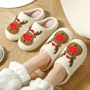 여성 레드 루돌프 털실내화 겨울 사무실 막힘슬리퍼 거실화