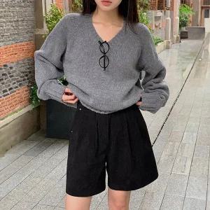 핫핑 [하체커버] 쿠오 투핀턱 밴딩 와이드 골덴 반바지