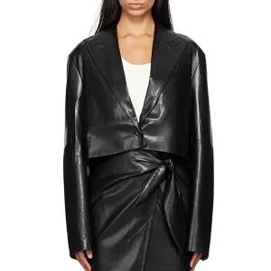 [나누슈카]나누시카 Aidula 에이둘라 원버튼 버진 레더 블레이저 크롭 자켓 NW24PFSG11351