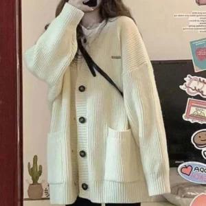 봄가을 여성 루즈핏 롱 니트 가디건 학생 빅포켓 오버핏 여리여리 데일리 교복 아우터