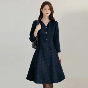 [시크라인] (~XXL까지) 지안호 트위드 울혼방 플레어 원피스 겨울 하객룩 오피스룩 모임룩 격식룩 연말룩 빅사이즈