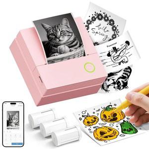 타이포노스 스티커 프린터, 여러 템플릿 및 앱 지원이 가능한 미니 휴대용 블루투스 열 학습 노트용 잉크 없는 인쇄 포드, DIY 라벨, 홈 스쿨 오피스 사용자(로즈)