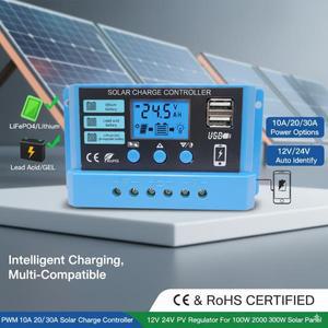 PWM 태양광 컨트롤러 10A 듀얼 USB 12V 자동 패널 조절기 리튬 및 납산 배터리 충전용