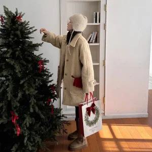 [메이블루]부클 하이넥 하프코트