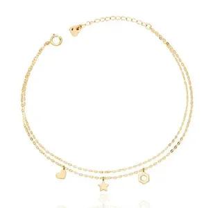 [골드스마일]14K 골드 하트 별 팬던트 두줄 체인 금 팔찌 생일선물팔찌 매듭팔찌