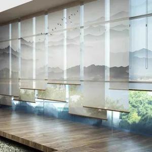 풍경 그림 롤 반투명 블라인드 스크린 리모컨 커튼