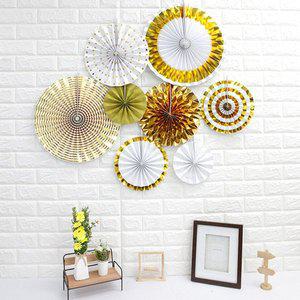 [파티공구]스페셜팬세트8입(골드) 스페셜 팬세트 8입 골드 페이퍼 팬 휠 파티 장식 소품