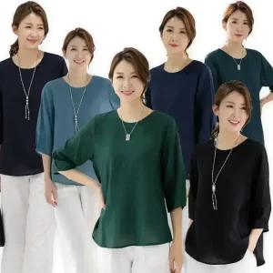 우일 여성 여름 인견 무지 7부 블라우스 티셔츠 마담 중년 아줌마 엄마옷 상의