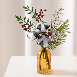 크리스마스 장식 목화 조화 화병 클로이 set 28cm (DIY) 소품 테이블 탁상용 오브제 행사 촬영 꾸미기 겨울