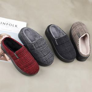 SW_20-17 따뜻한 체크 퍼 여성 겨울 통굽 슬리퍼 4.5cm/사무실 털 실내화