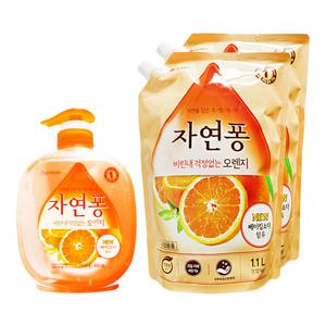엘지 자연퐁 주방세제 비린내 걱정없는 오렌지 490ml 용기 1개 리필 2개
