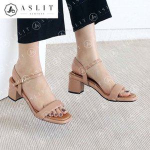 [기타][애슬릿] 스퀘어 스트랩 발목 버클 청키 샌들 미들 힐