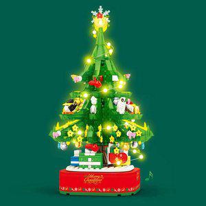 [기타]크리스마스블록 나노트리블록 360도회전 멜로디 오르골 회전트리 601097 레고호환 트리만들기