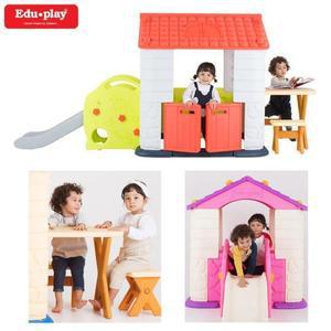 [제이큐]미끄럼틀 놀이집 테이블과 의자세트 에듀플레이하우스4 코랄