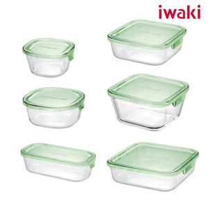 일본 iwaki/오븐 & 렌지용 내열유리 사각팩-그린 6종 중 택1(냄새가 배이지 않는)