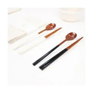 휴홈 천연옻칠 모던 블랙 화이트 나무수저 4인세트
