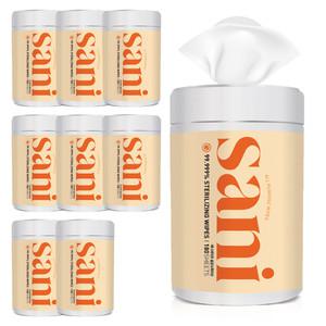 국내제조 유한그린텍 새니세이프 살균소독티슈 원통 180매 9개 뽑아쓰는 대용량 물티슈 살균 유해균 제거