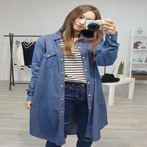 NB133-또또 셔츠 데님 롱 루즈핏 원피스