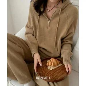 [하프클럽/]레글런 후드 니트 팬츠 투피스 셋업 반집업 후디 티셔츠 세트