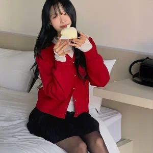 핫핑 [보들쫀쫀/비스코스50] 리플랑 브이넥 버튼 니트 긴팔가디건