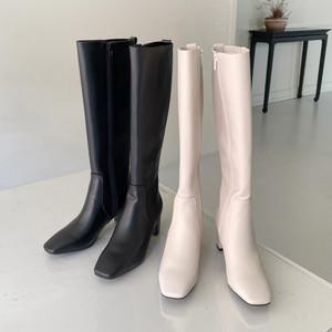 GR_3034 천연 소가죽 스퀘어 미들힐 슬림 라인 롱부츠 (6cm)/여성 가죽 부츠 가을 겨울 통굽 미들굽