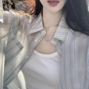 [리빌모아]여자 가을 오버핏 시스루 스트라이프 셔츠 SDW-SHA-STS1000257