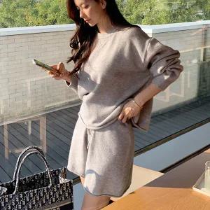 [미나그램] 라운지 이지룩 니트 반바지SET