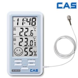 카스 디지털 온습도계 TE-501G 외부센서 포함 벽걸이 탁상겸용 시계 알람 온도계 습도계