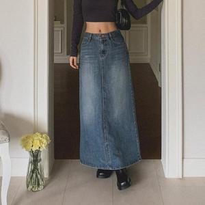 여자 가을 올드 빈티지워싱 뒷트임 롱 스커트