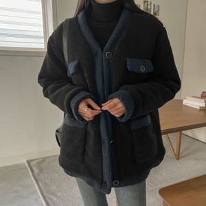 [시크릿라벨] 브이넥노카라배색덤블자켓