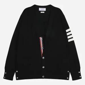 톰브라운 MKC002A Y1014 001 사선 메리노 울 가디건 블랙