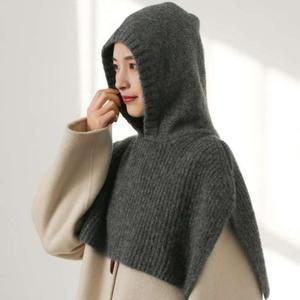 특이한 여성 울 혼방 케이프 후드 넥워머 어깨숄 망토 모자