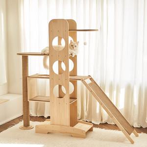 [삼익가구]업타운 원목 4단 캣타워 풀세트(스크래쳐 기둥+카펫+클라이밍보드)