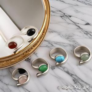 여자 실버 동글 6컬러 옥 전통 원석 반지