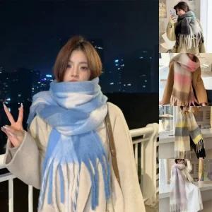 라떼 체크 머플러 긴목도리 롱 겨울 넥워머 여성목도리 털 니트