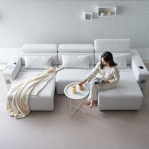 알렉스 전동 슬라이딩 확장형 4인용소파 아쿠아스웨이드 (멀티기능 USB포트 스피커 무선충전) E0등급자재